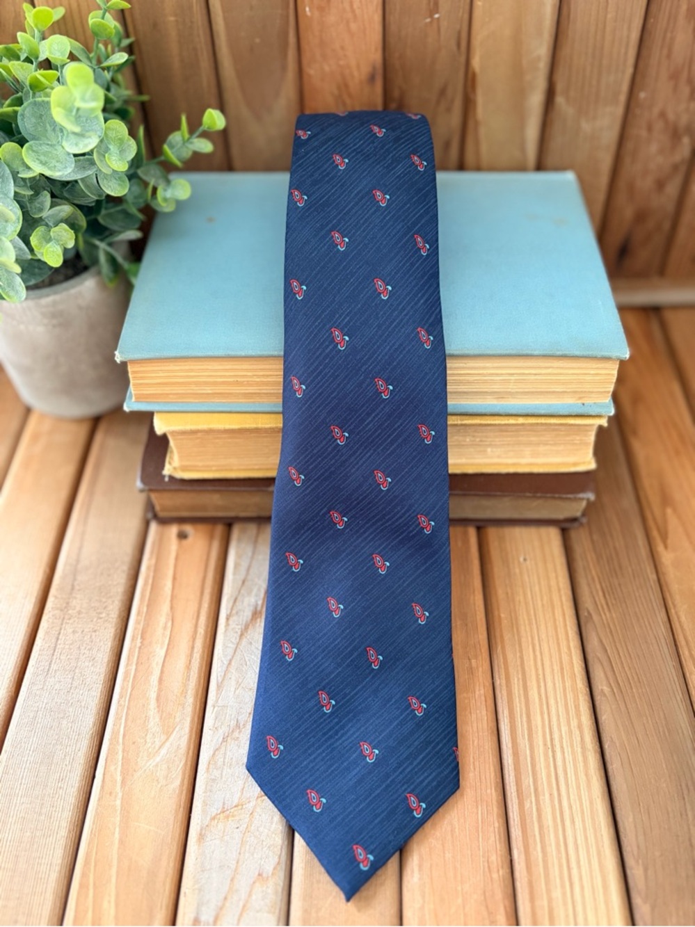 Paco Rabanne Paris Silk Tie Navy Red Paisley Geometric Pattern Classic Designer